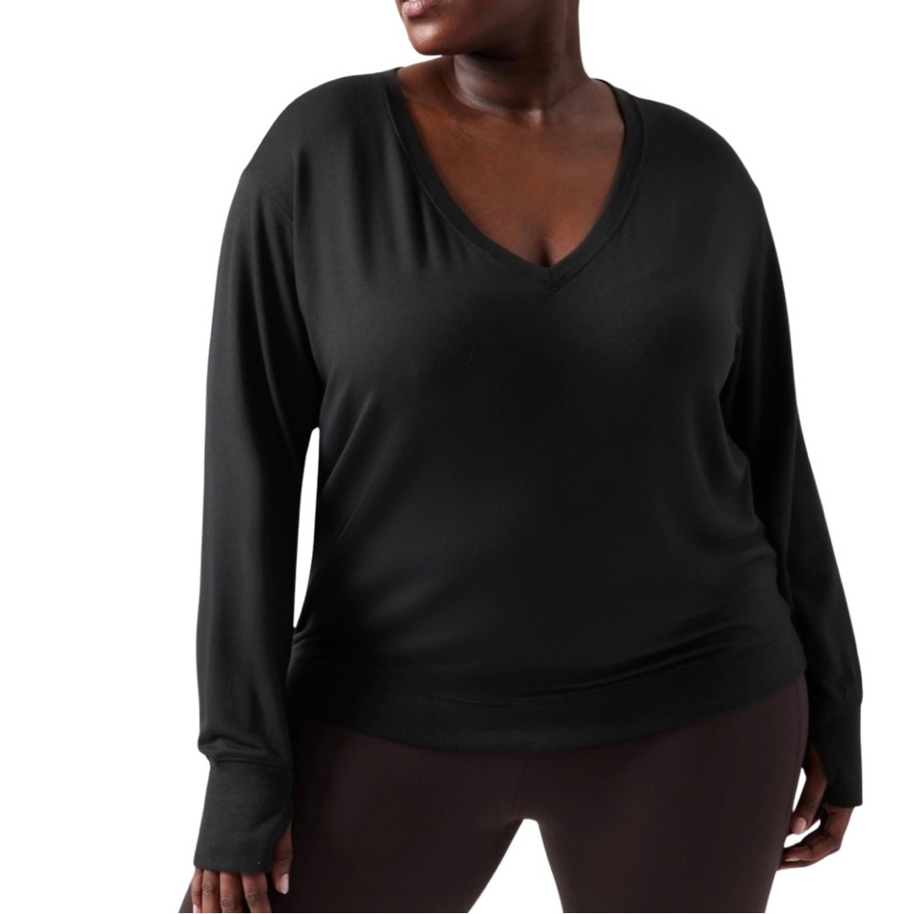 Athleta Sunrise V-Neck Sweatshirt Black Modal Super Soft Women’s Sz 1X